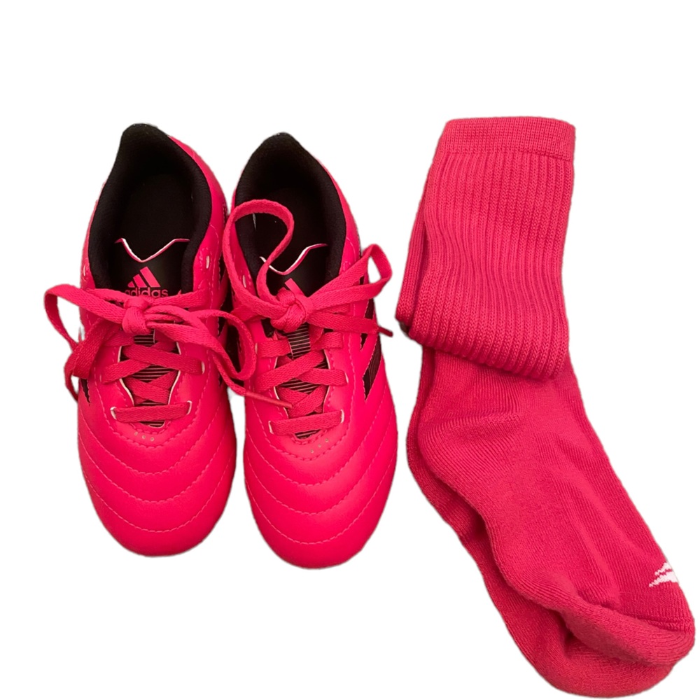 Adidas Pink Soccer Cleats Toddler sz 11 also including pink soccer socks